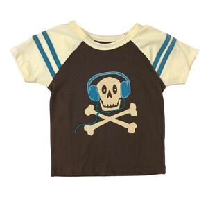 NWT Hatley Boys Brown Cream Skull Glow In The Dark Raglan Tee 2